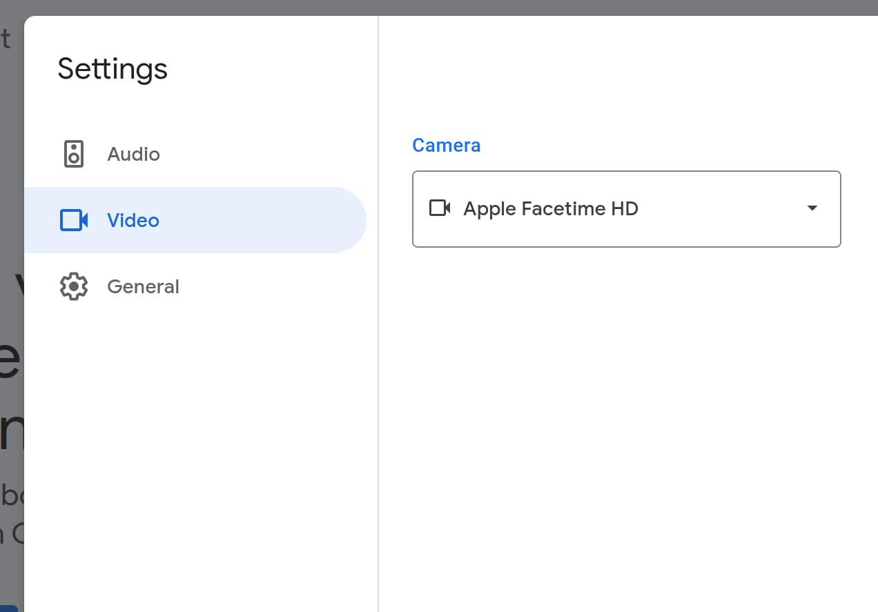 Macbook 2013 google meet camera settings