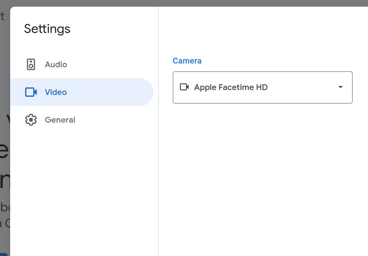 Macbook 2013 google meet camera settings